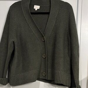 Cyrus Dark Olive Ribbed Button-Front Women's Cardigan